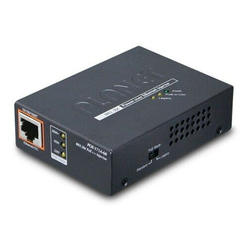 Инжектор Planet POE-171A-60 Single-Port 10/100/1000Mbps 802.3bt Ultra PoE Injector (60 Watts, Legacy mode support, PoE Usage LED) -w/external power adapter planet poe 175 95 single port 10 100 1000mbps 802 3bt poe injector 95 watts 802 3bt type 4 and poh poe usage led w internal power