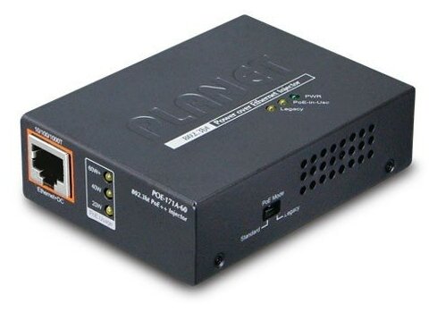 Single-Port 10/100/1000Mbps 802.3bt Ultra PoE Injector (60 Watts, Legacy mode support, PoE Usage LED) -w/external power adapter