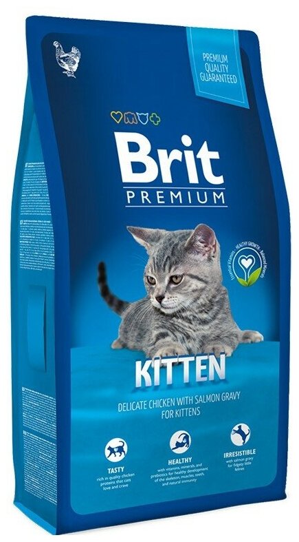 Brit Premium Cat Kitten для котят, беременных и кормящих кошек Курица, 2 кг.