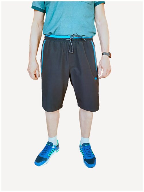 Шорты (бриджи) мужские спортивные Tagerton 5573, черный + голубая отделка, рост 182, размер 54 (2XL), талия 94 см