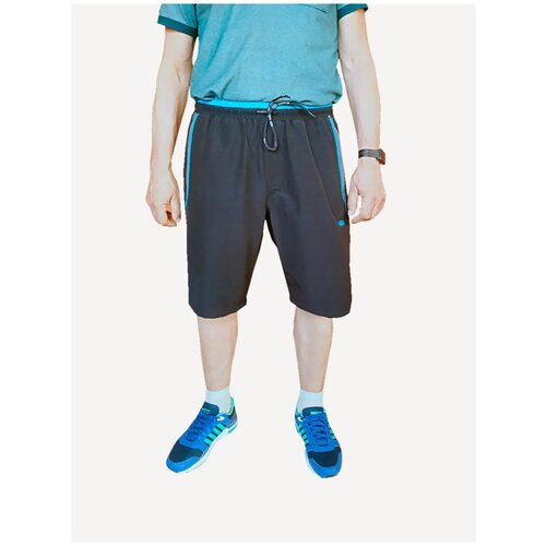 Шорты (бриджи) мужские спортивные Tagerton 5573, черный + голубая отделка, рост 182, размер 54 (2XL), талия 94 см