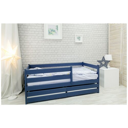 Кровать односпальная детская из массива берёзы Манеж массив ЭКО с ящиками в комплекте графит 13990₽