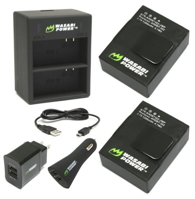 Зарядка Wasabi Power Dual Charger GoPro Hero 3/3+ + 2 аккумулятора Wasabi Power 1280 mAh