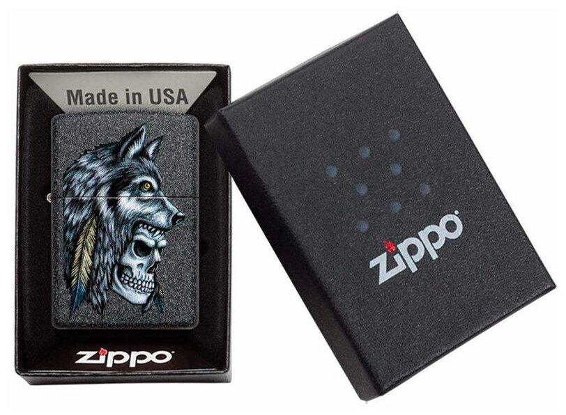 Zippo Зажигалка Zippo 29863 Wolf Skull Feather Design - фотография № 7