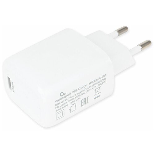 Адаптер питания Cablexpert MP3A-PC-29 QC 2.0/3.0, PD, 100/220V, 1*USB Type-C порт 5/9/12V, белый