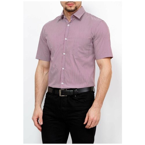 Рубашка мужская короткий рукав GREG 611/307/105/LV STRETCH, Приталенный силуэт / Slim fit, цвет Бордовый, рост 174-184, размер ворота 37