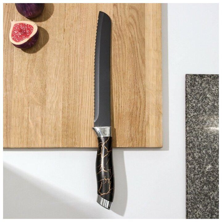 Нож кухонный Доляна "Энергия", хлебный, лезвие 19,5 см, черный