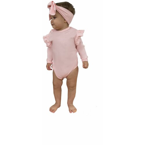 фото Комплект двухпредметный (боди+повязка) супер пупс для девочки, 86 размер, светло-розовый супер-пупс