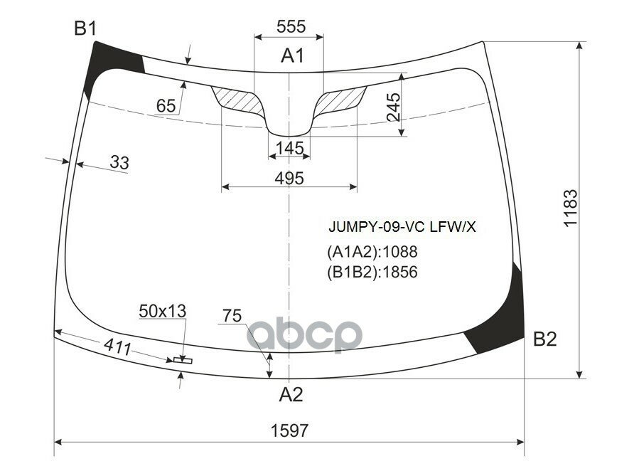 Стекло Лобовое Citroen Jumpy 07-17 / Fiat Scudo 07-16 / Peugeot Expert 07-17 XYG арт. JUMPY-09-VC LFW/X