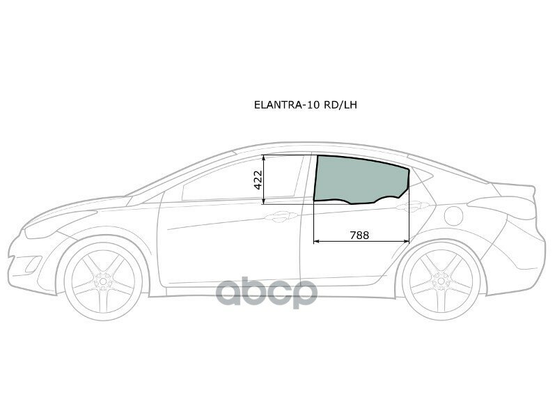 Стекло Боковое Опускное (Сзади/ Слева/ Цвет Зеленый) Hyundai Elantra 10-16 / Avante 10-15 XYG арт. ELANTRA-10 RD/LH