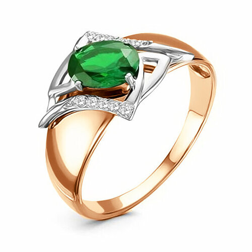 Кольцо Яхонт, золото, 585 проба, бриллиант, изумруд, размер 17.5, бесцветный, зеленый кольцо аймила красное золото 585 проба изумруд бриллиант размер 17 зеленый золотой