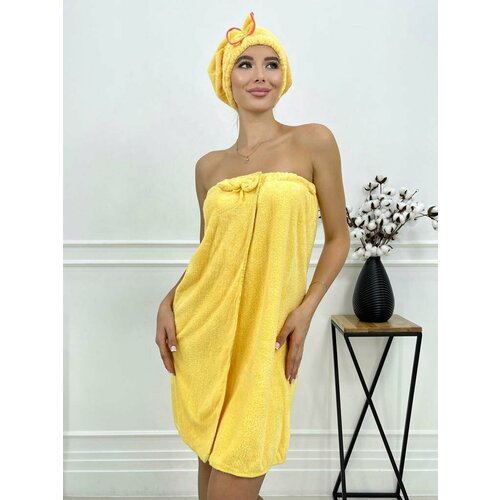 Набор женский банный, килт полотенце и чалма для волос, желтый