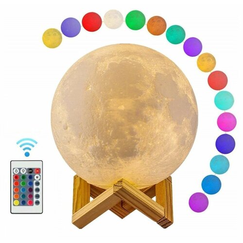 Светильник-ночник 3D шар Луна Moon Lamp на деревянной подставке с пультом, 20 см