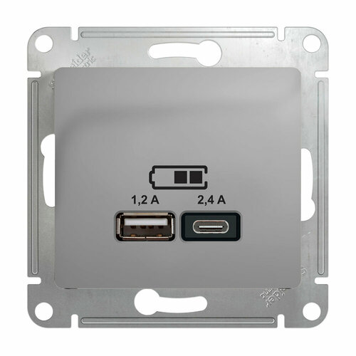 Розетка usb Schneider Electric Glossa GSL000339 скрытая установка алюминий IP20 два модуля USB типы A и C