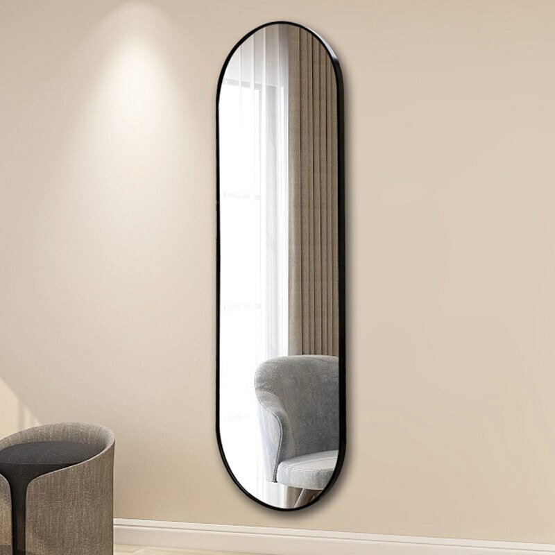 Овальное зеркало капсула в тонкой черной раме 150/30 см - фотография № 1