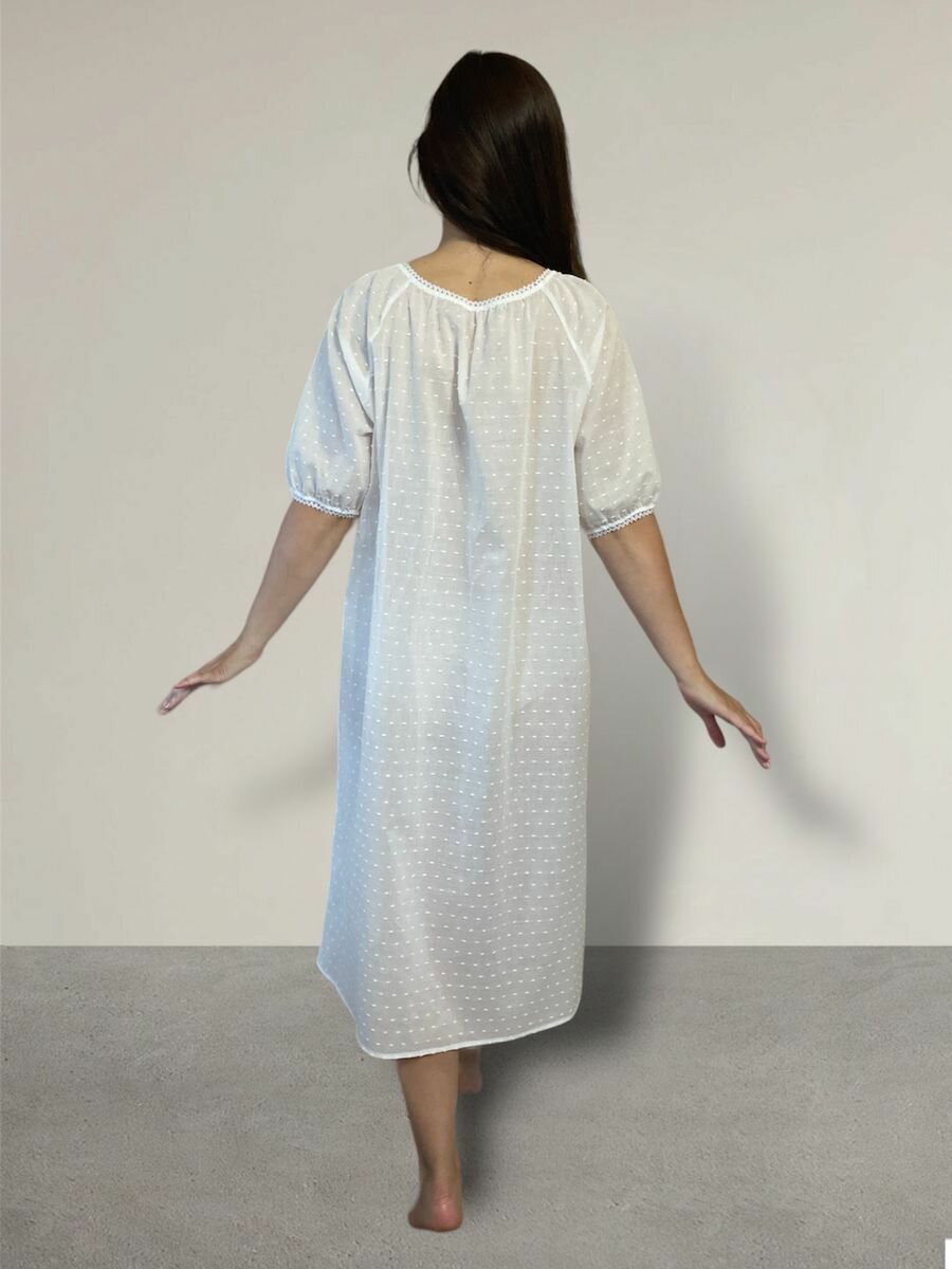 Хлопковая ночная сорочка длинная с короткими рукавами, хлопок 100%, P21073 - фотография № 3