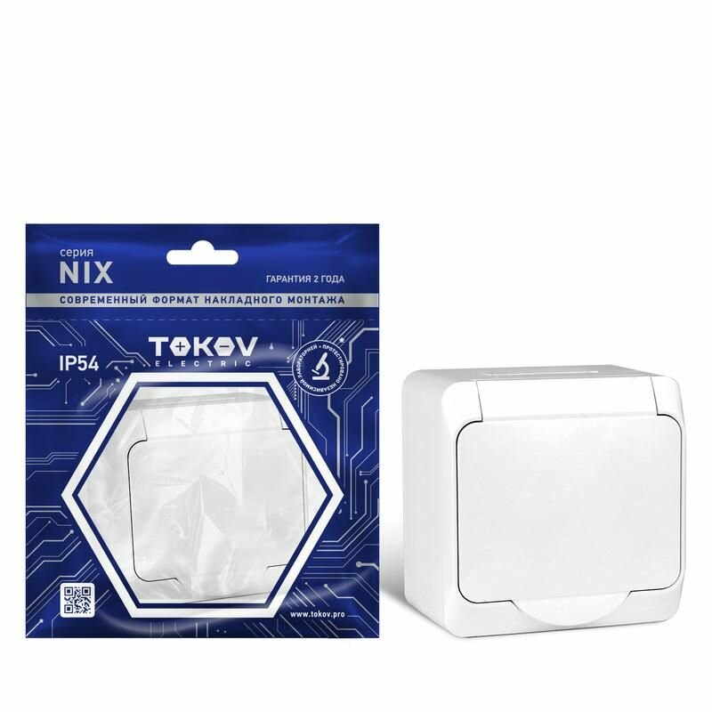 Розетка TOKOV ELECTRIC 1-м ОП Nix 16А IP54 250В с заземл. с крышкой бел - фото №1