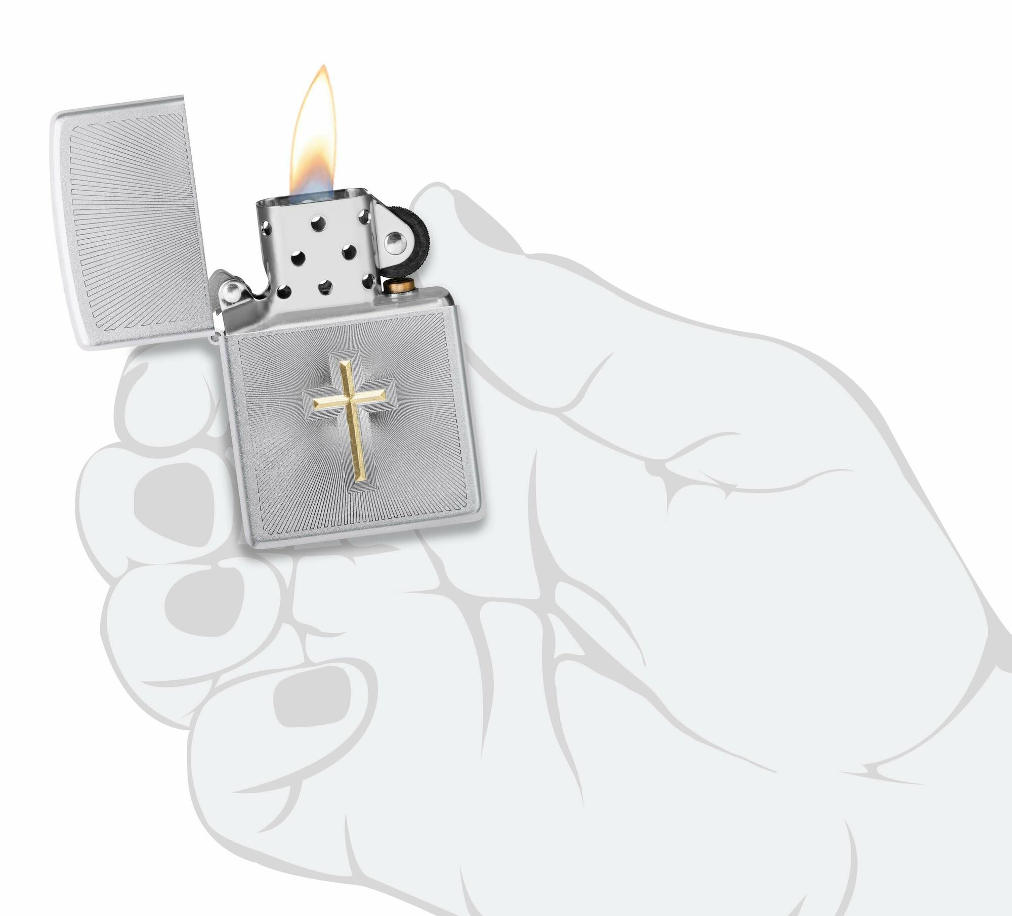 Зажигалка бензиновая Zippo 48581 Cross Design Satin Chrome - фотография № 8