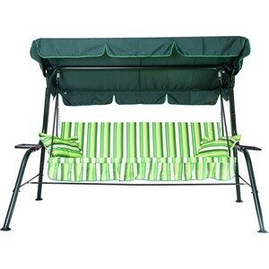 фото Качели садовые 3-х местные Ольса Стандарт Nova каркас зеленый, ткань полоска с904