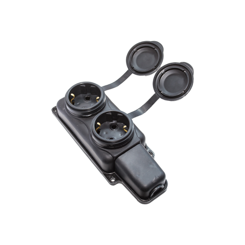 Розетка двухместная штепсельная переносная РП16-232 16А черная IP44 каучук PLEXUP 379₽