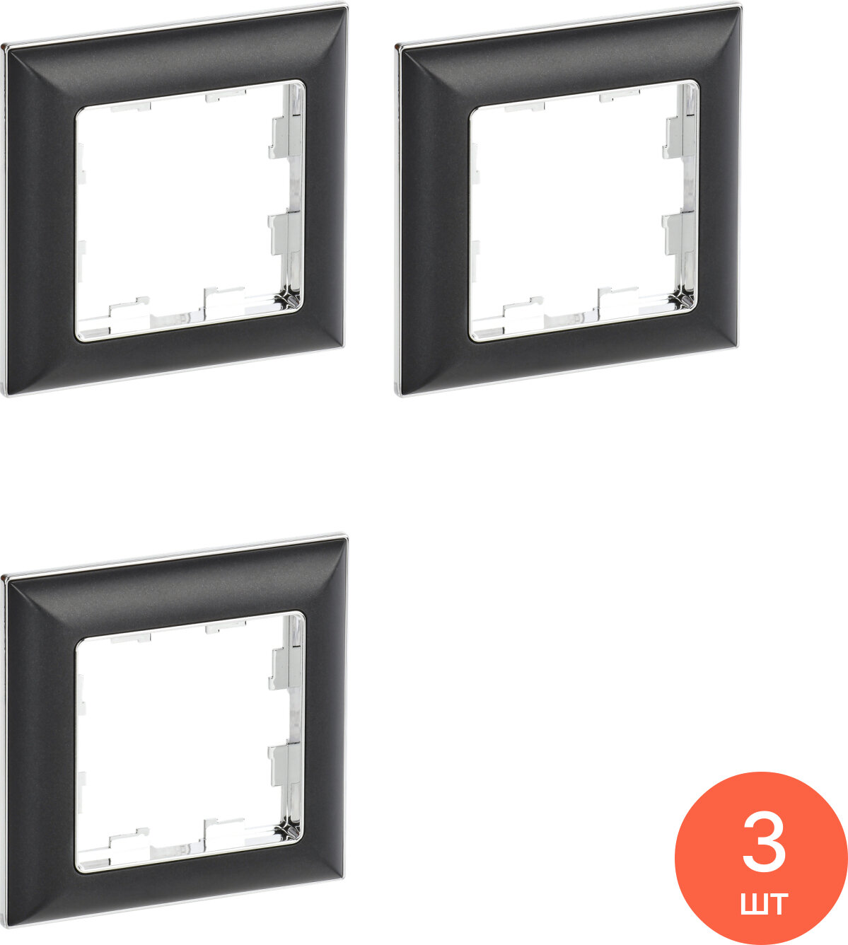 Рамка электроустановочная IEK / ИЭК Brite РУ-1-Бр, BR-M12-12-2-K23, хром черный, 1 пост / для розеток и выключателей (комплект из 3 шт)