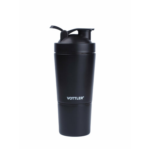 Шейкер металлический с дополнительным отсеком для протеина VOTTLER 500 мл, черный