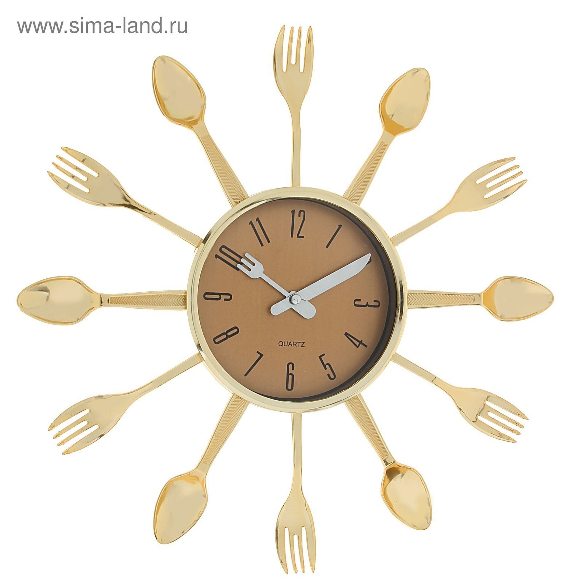 Часы настенные интерьерные, для кухни, «Вилки, ложки», плавный ход, d-12 см, 33×33 см, золотистые