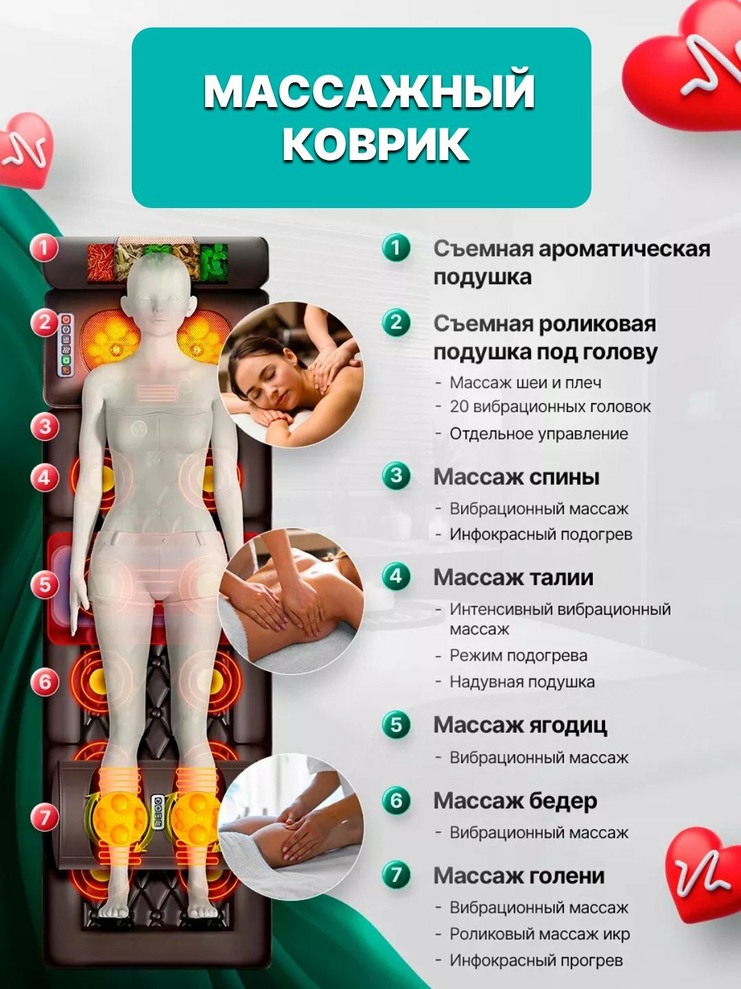 Массажный коврик, массажное устройство, массажный матрас, для всего тела