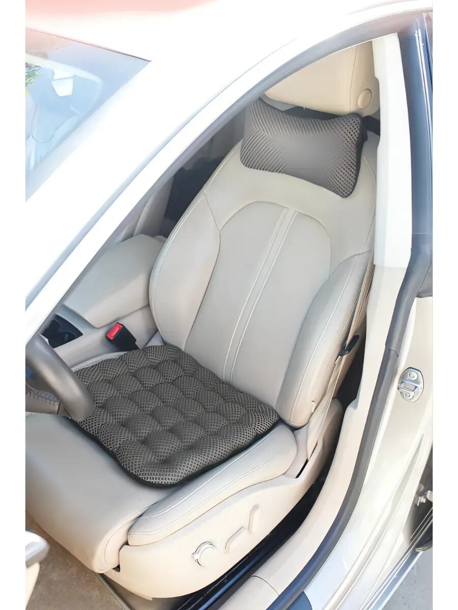 Подушка под шею DRIVER "Косточка", с креплением, с гречневой шелухой, серая — фото 1