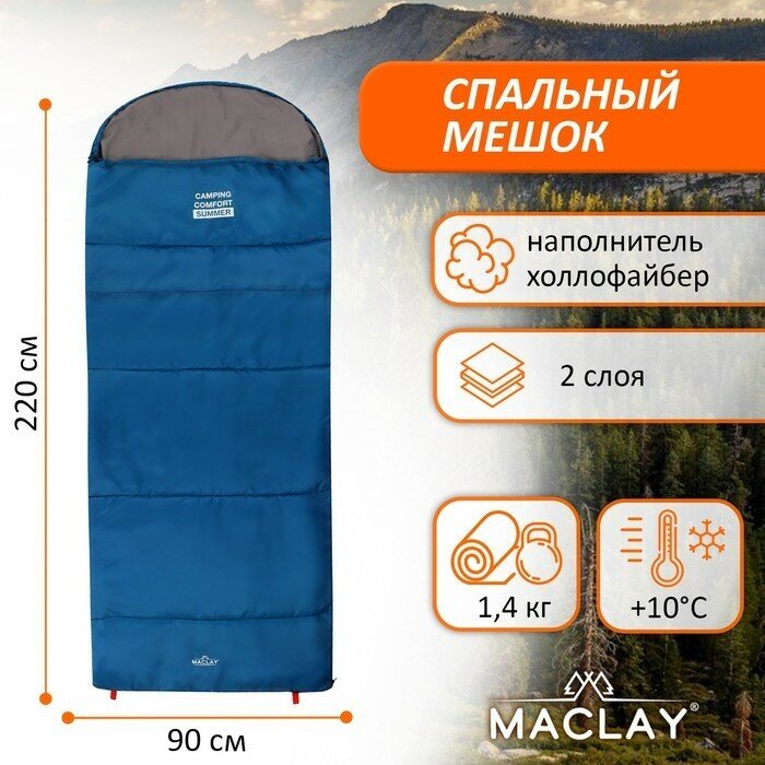 Спальник-одеяло 2 слоя, левый, с подголовником, р. 220х90 см, +10/+25 camping comfort summer