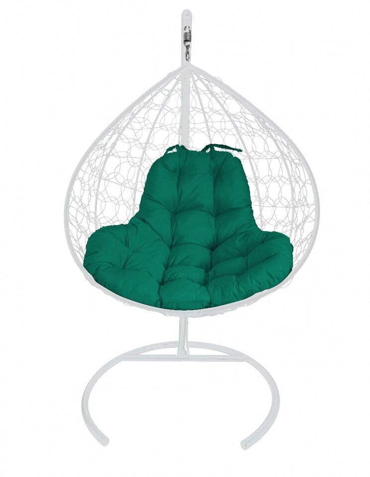 Подвесное кресло XL ротанг белое (без стойки), зелёная подушка - фотография № 6