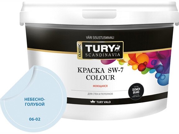 Краска акриловая tury sw-7 colour для стен и потолков моющаяся 2,4кг небесно-голуб, арт. крвдsw72,4нг