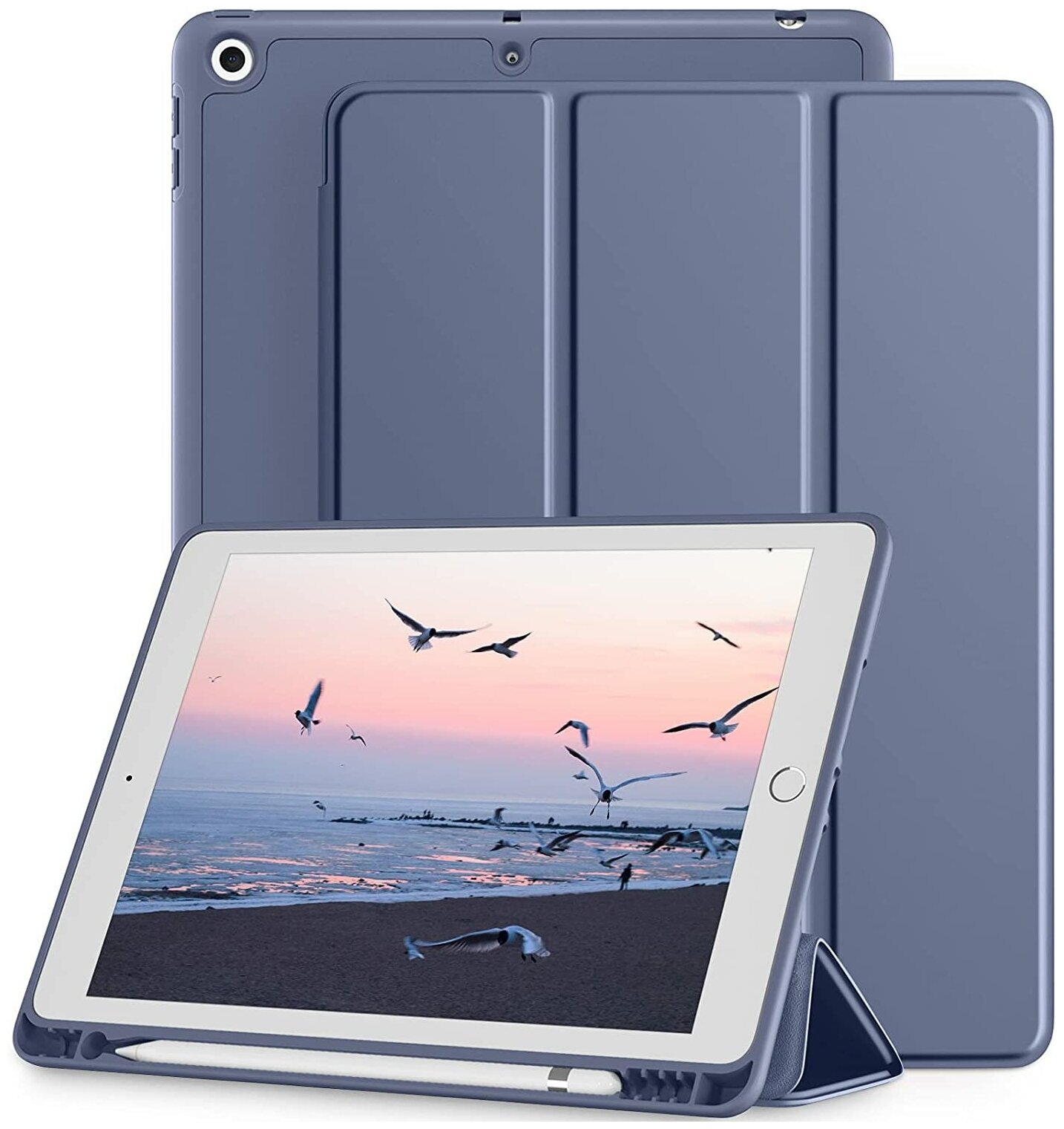 Чехол для планшета Apple iPad Air 3 10.5" (2019) с отделением для стилуса, серо-синий