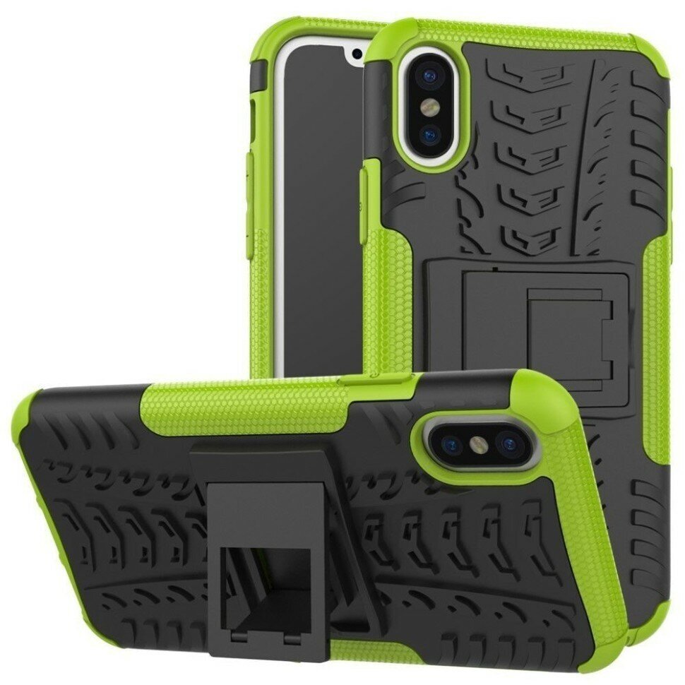 Чехол Hybrid Armor для iPhone X / ХS (черный + зеленый)