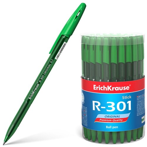 Ручка шариковая ErichKrause R-301 Original Stick 0,7, цвет чернил зеленый, в тубусе по 60 шт.