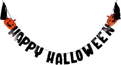 Гирлянда-буквы Happy Halloween тассел черн 3мG