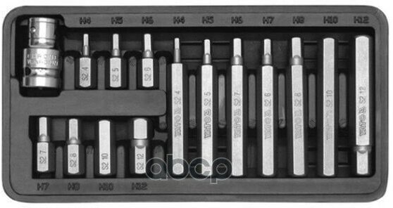 Набор Бит 1/2 Inch Hex (6 Гр.) 15 Пр (L=30 Мм L=75 Мм): Н4 Н5 Н6 Н7 Н8 Н10 Н12 В Метал. Боксе YATO арт. YT-0413