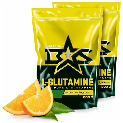 (2 УП х 200ГР) Л-Глутамин порошок Binasport L-GLUTAMINE (Глютамин) 400 г со вкусом апельсина