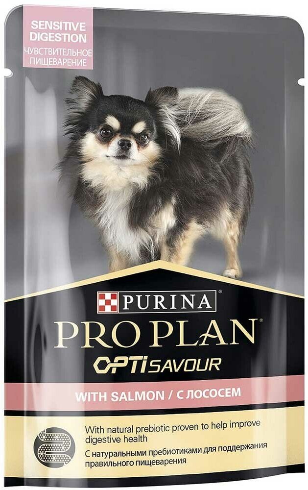 Влажный корм proplan для собак мелких пород с чувствительным пищеварением лосось в соусе adult salmon 85г