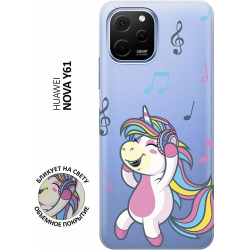 Силиконовый чехол с принтом Musical Unicorn для Huawei nova Y61 / Хуавей У61 матовый чехол musical unicorn для huawei nova y61 хуавей у61 с 3d эффектом мятный