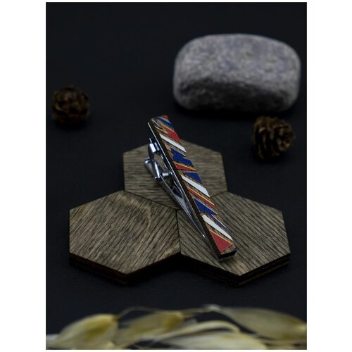 фото Зажим для галстука деревянный с разноцветными полосками 2beman
