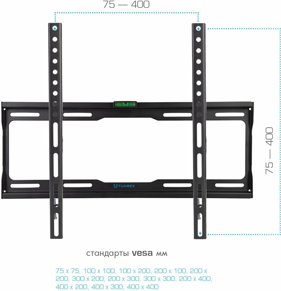 Кронштейн Tuarex OLIMP-113 black, настенный для TV 26"-65", макс нагр 35 кг, от стены 25мм, VESA 400x400 - фото №5