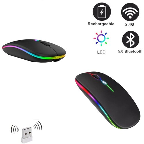 Беспроводная мышка для компьютера со встроенным аккумулятором Бесшумная блютуз компьютерная мышь с подсветкой RGB серебристый 69000₽