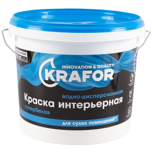 Краска водно-дисперсионная Krafor Интерьерная супербелая матовая белый 6.5 кг