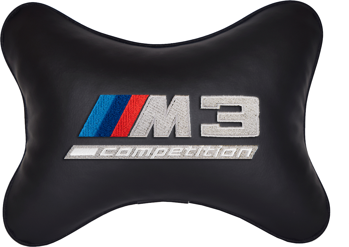 Подушка на подголовник экокожа Black с логотипом автомобиля BMW M3 COMPETITION