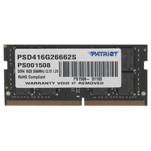 Оперативная память Patriot Memory SL 16 ГБ DDR4 SODIMM CL19 PSD416G26662S оперативная память patriot memory sl 16 гб ddr4 dimm cl19 psd416g266681