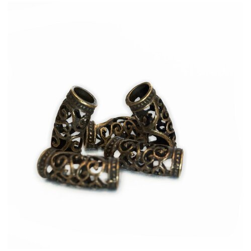 Кольцо узорчатое для бороды и волос, цвет бронза, 7,0 мм, 5 шт