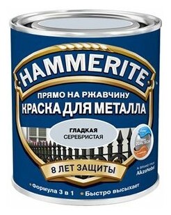 Краска для металлических поверхностей алкидная Hammerite гладкая RAL 9006 серебристая 0,5 л