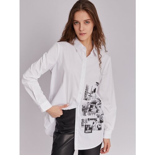 Рубашка  Zolla, повседневный стиль, прямой силуэт, длинный рукав, размер L, белый