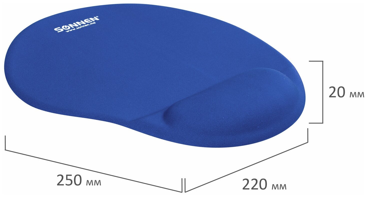 Коврик для мыши с подушкой под запястье Sonnen полиуретан+лайкра 25*22*2см черный - фото №6